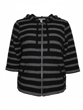 Chico's Weekends Black & White Striped Zip Hoodie Jacket Size M